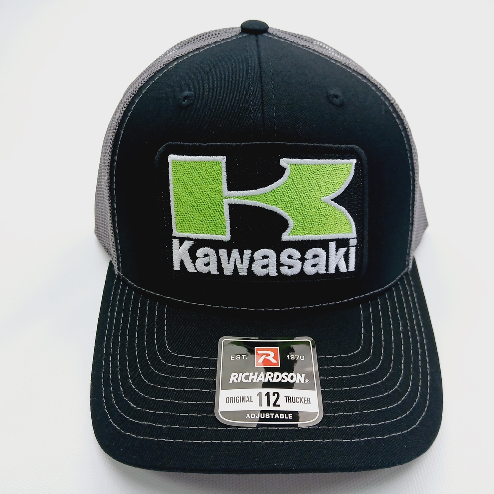 Kawasaki Patch On Black And Gray Richardson 112 Snapback Trucker Hat Cap
